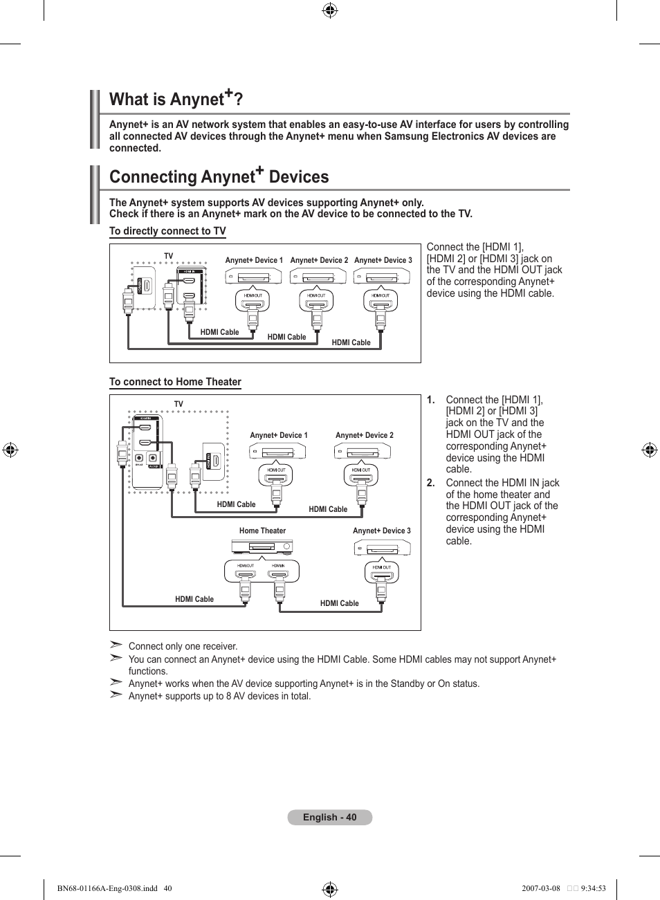About anynet, What is anynet, Connecting anynet+ devices | Samsung LE32R83B User Manual | Page 42 / 559