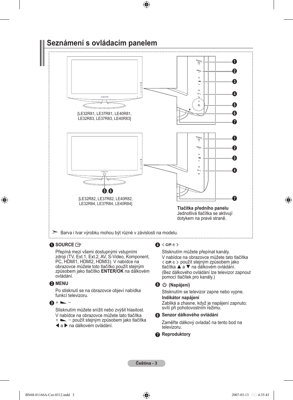 Seznámení s ovládacím panelem | Samsung LE32R83B User Manual | Page 421 / 559