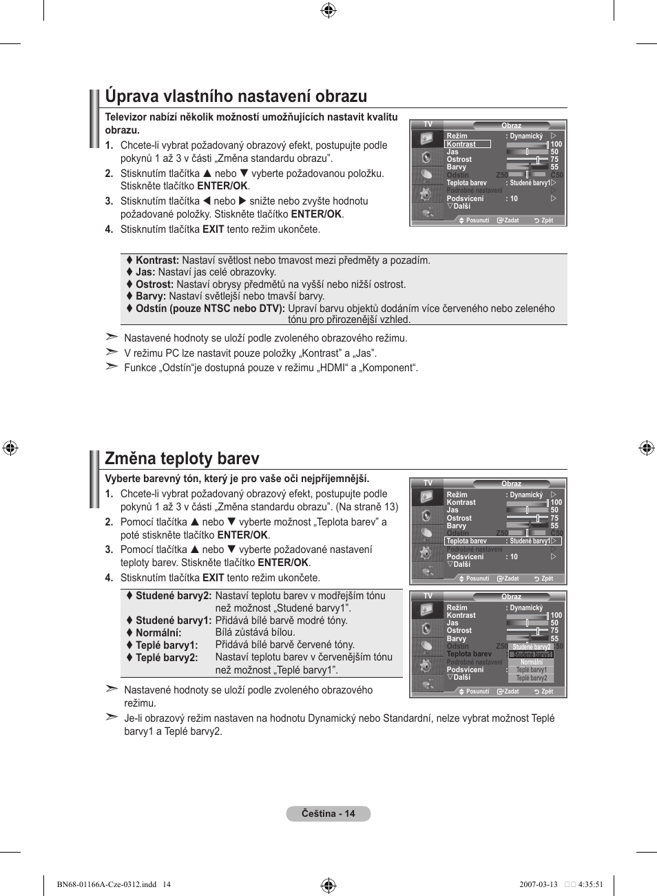 Úprava vlastního nastavení obrazu, Změna teploty barev | Samsung LE32R83B User Manual | Page 432 / 559
