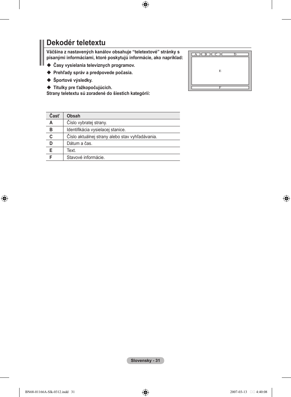 Dekodér teletextu | Samsung LE32R83B User Manual | Page 495 / 559