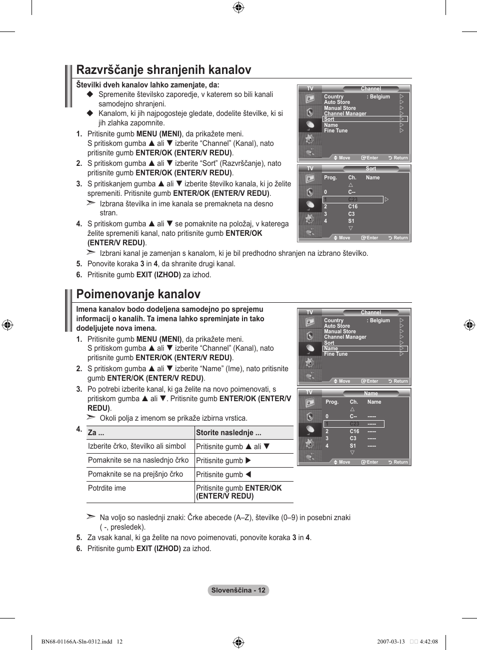 Razvrščanje shranjenih kanalov, Poimenovanje kanalov | Samsung LE32R83B User Manual | Page 522 / 559