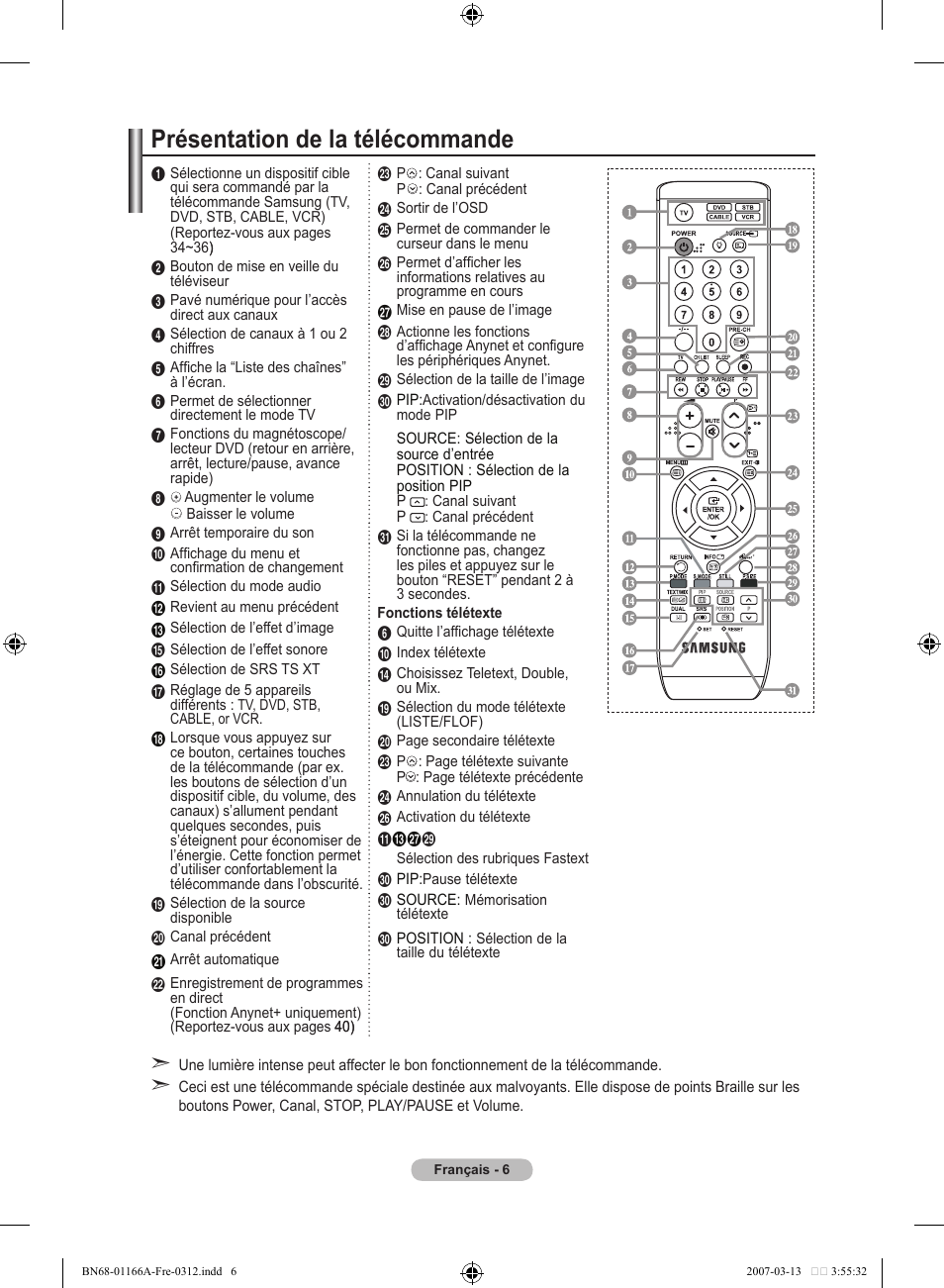 Présentation de la télécommande | Samsung LE32R83B User Manual | Page 54 / 559