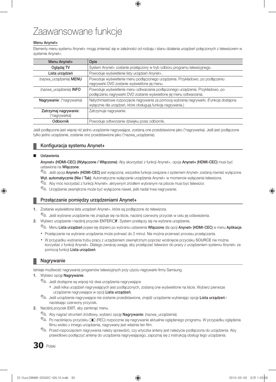 Zaawansowane funkcje | Samsung LE32C530F1W User Manual | Page 106 / 381