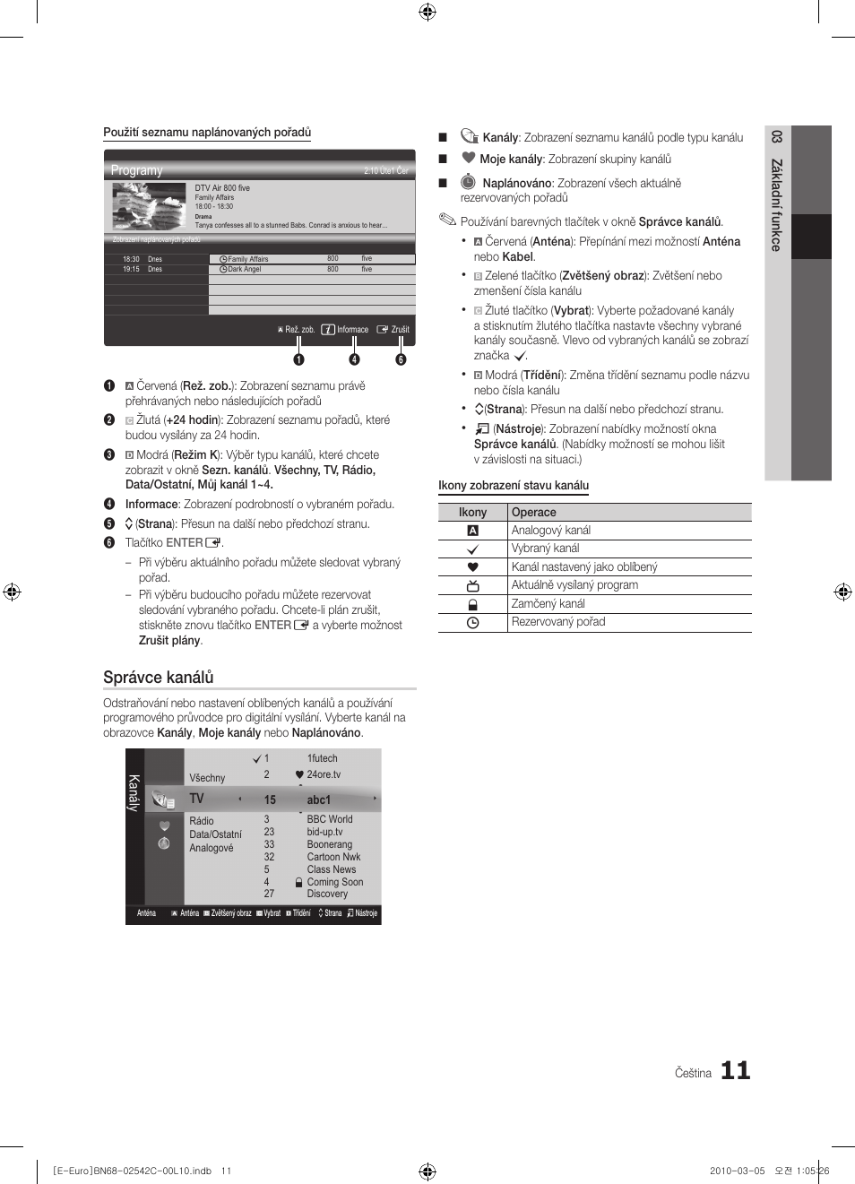 Správce kanálů | Samsung LE32C530F1W User Manual | Page 239 / 381
