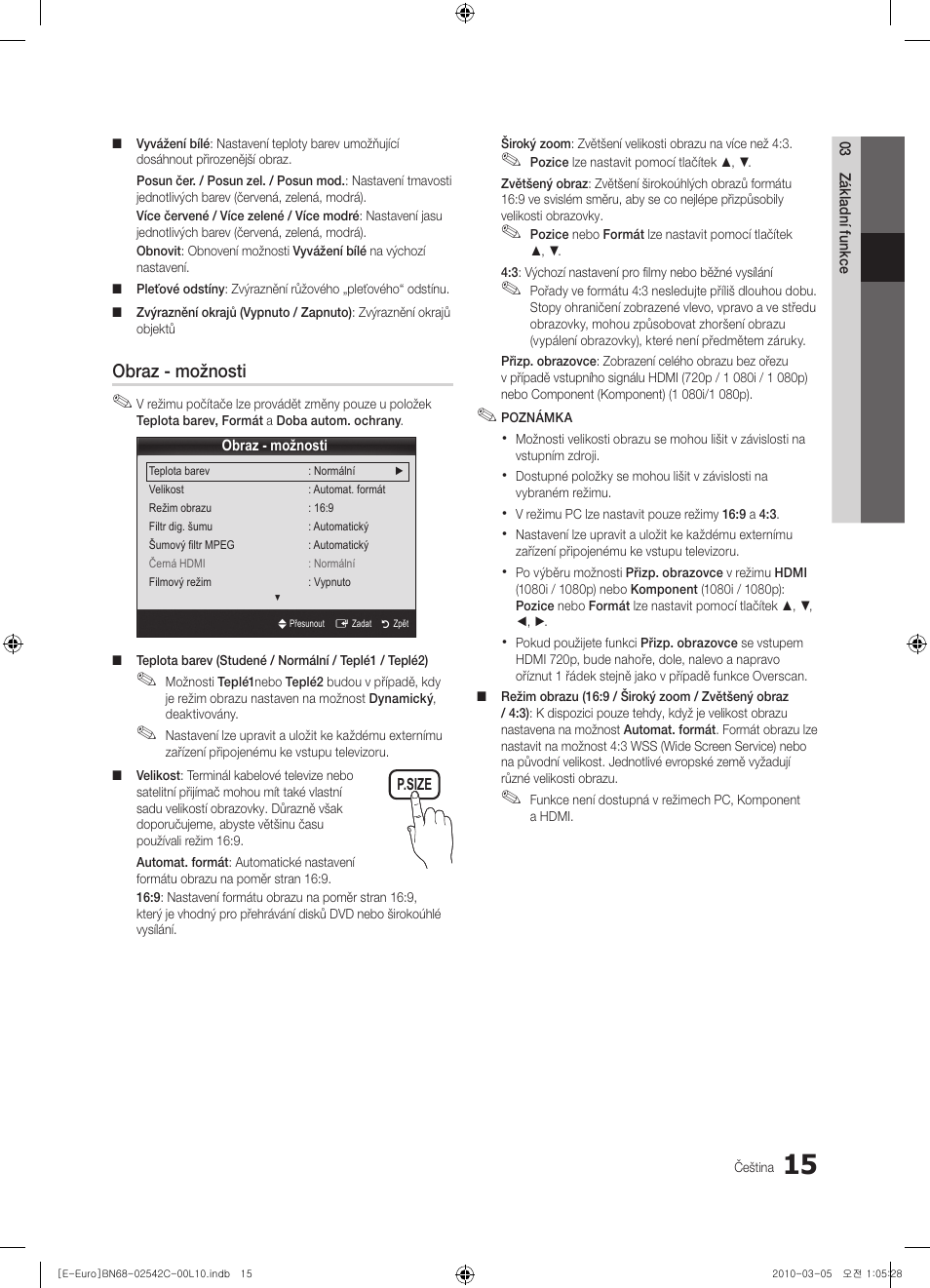 Obraz - možnosti | Samsung LE32C530F1W User Manual | Page 243 / 381