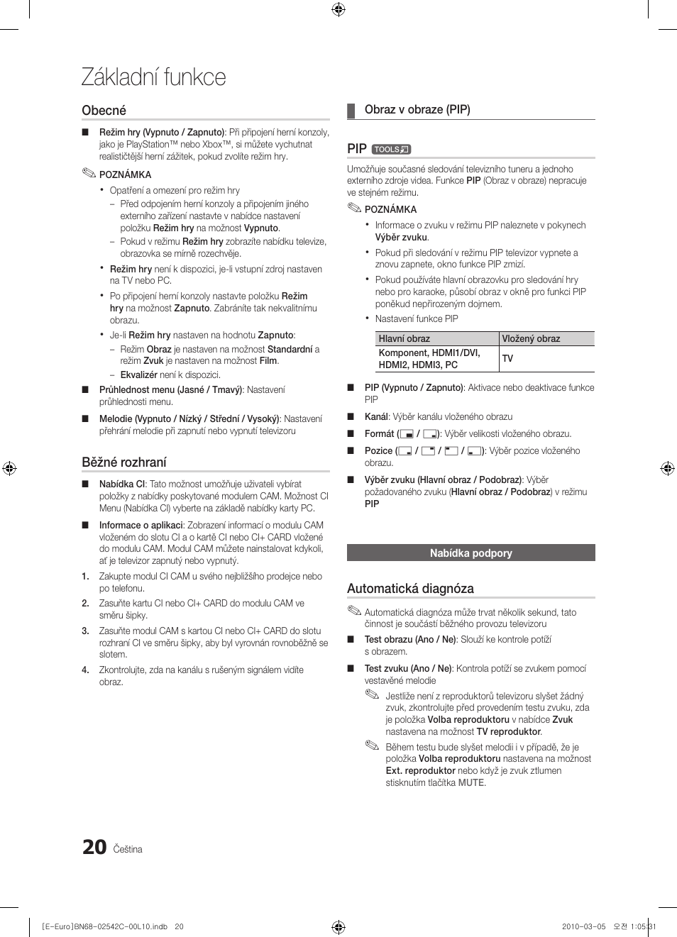 Základní funkce, Obecné, Běžné rozhraní | Automatická diagnóza | Samsung LE32C530F1W User Manual | Page 248 / 381