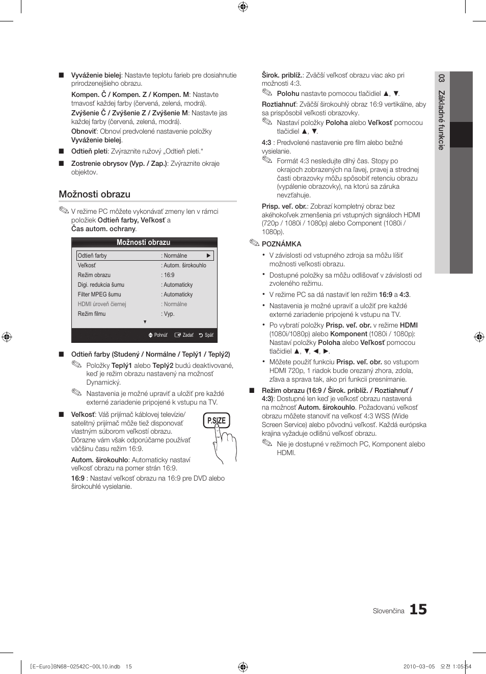 Možnosti obrazu | Samsung LE32C530F1W User Manual | Page 281 / 381