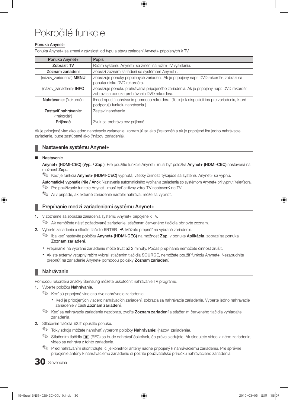 Pokročilé funkcie | Samsung LE32C530F1W User Manual | Page 296 / 381