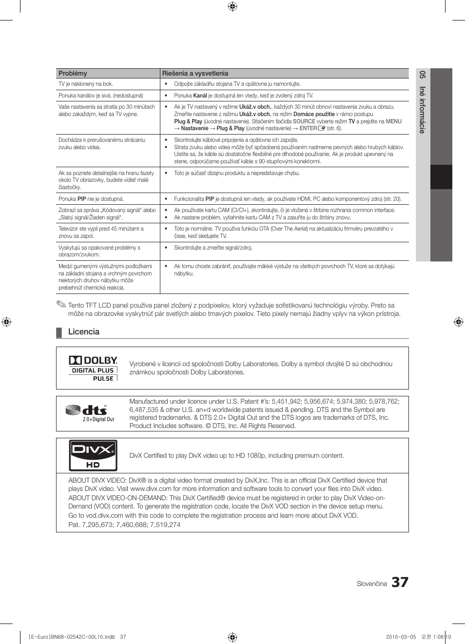 Licencia | Samsung LE32C530F1W User Manual | Page 303 / 381