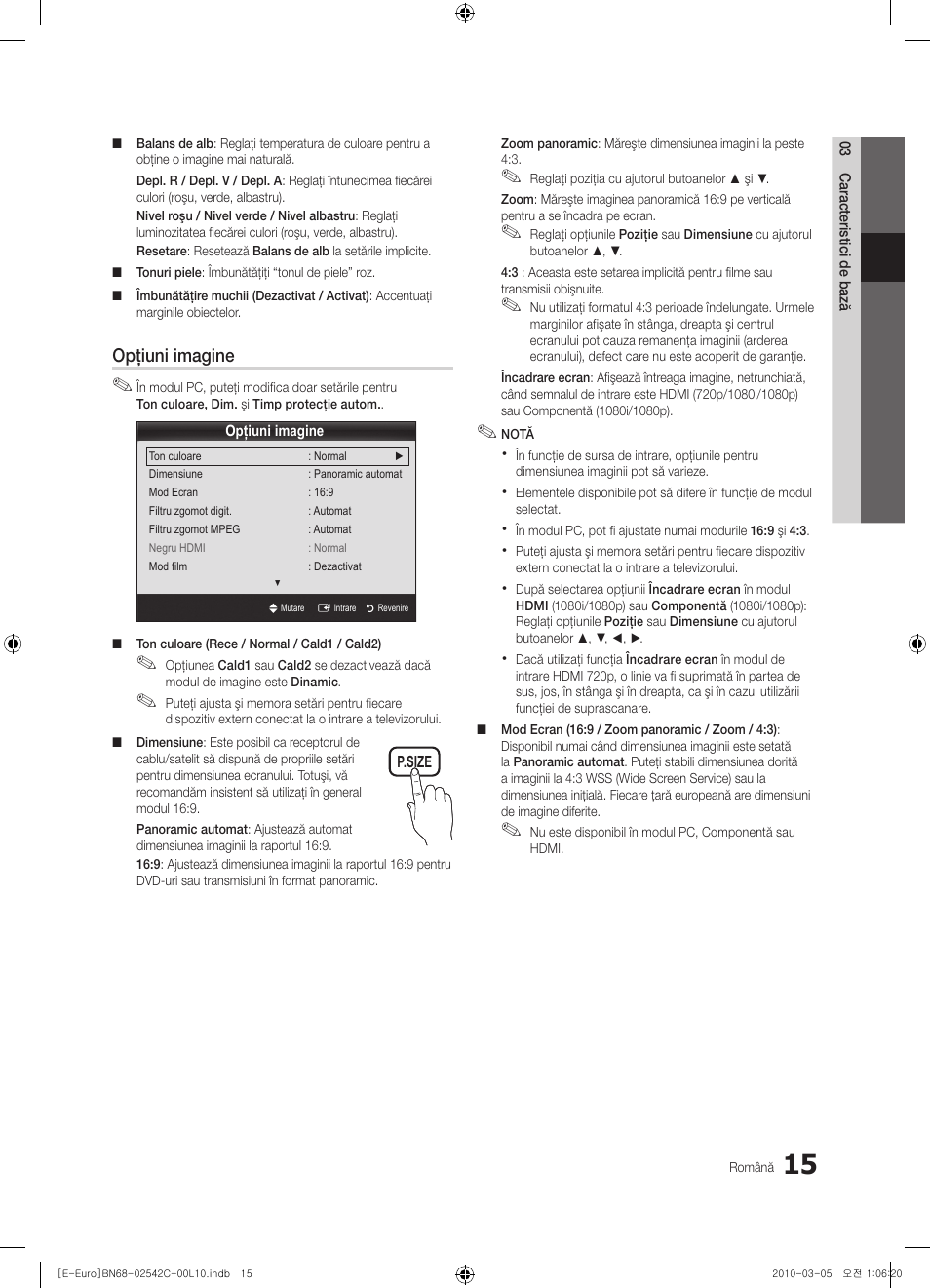 Opţiuni imagine | Samsung LE32C530F1W User Manual | Page 319 / 381