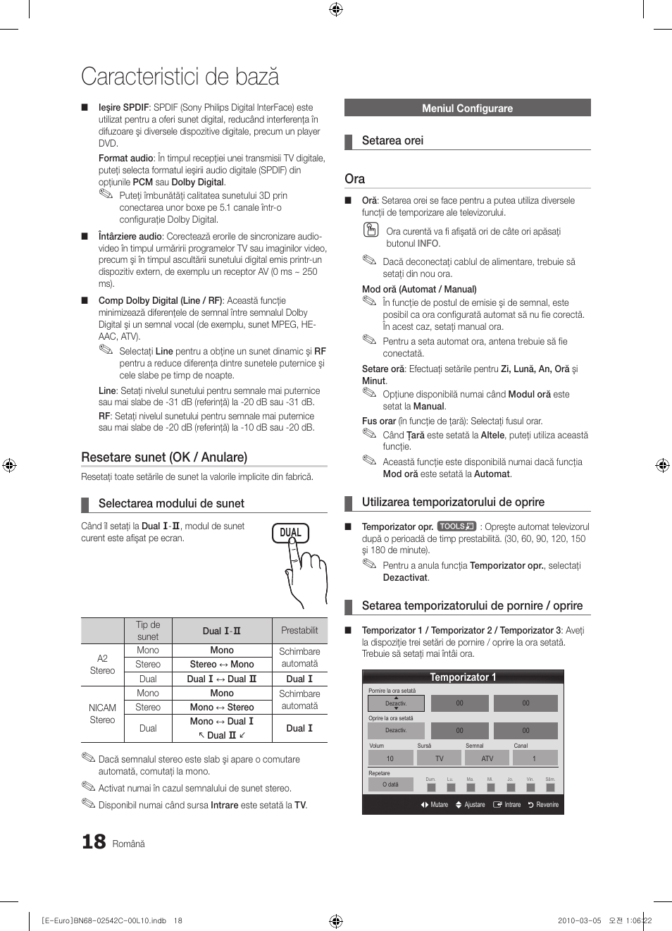Caracteristici de bază, Resetare sunet (ok / anulare) | Samsung LE32C530F1W User Manual | Page 322 / 381