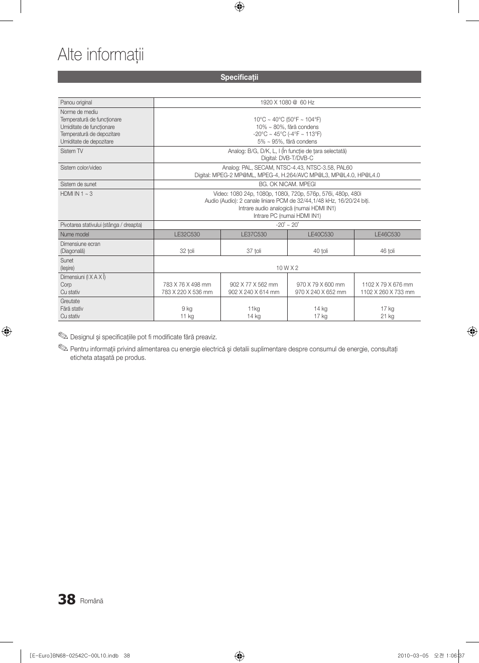 Alte informaţii | Samsung LE32C530F1W User Manual | Page 342 / 381