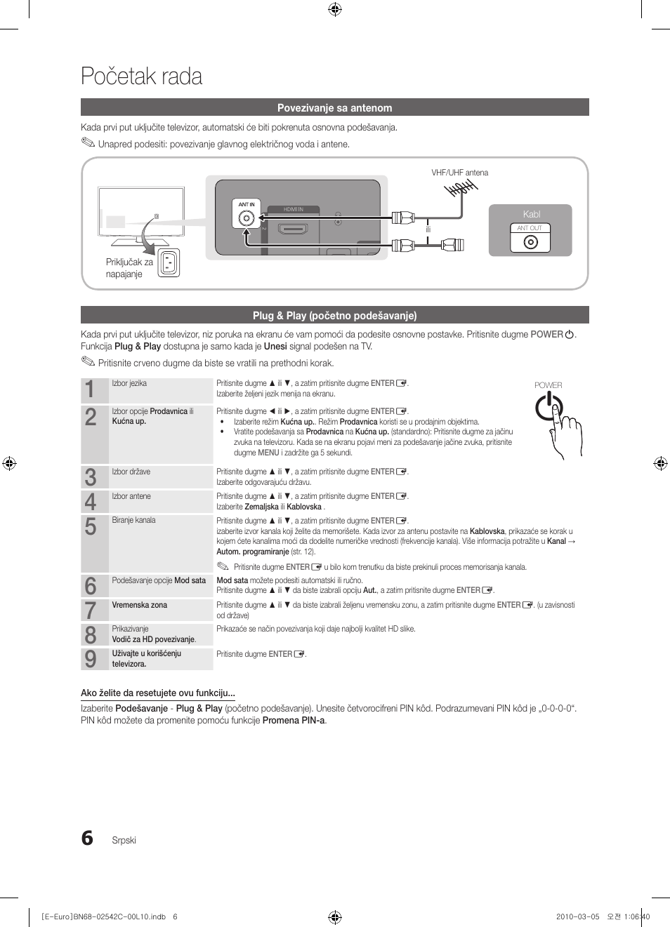 Početak rada | Samsung LE32C530F1W User Manual | Page 348 / 381