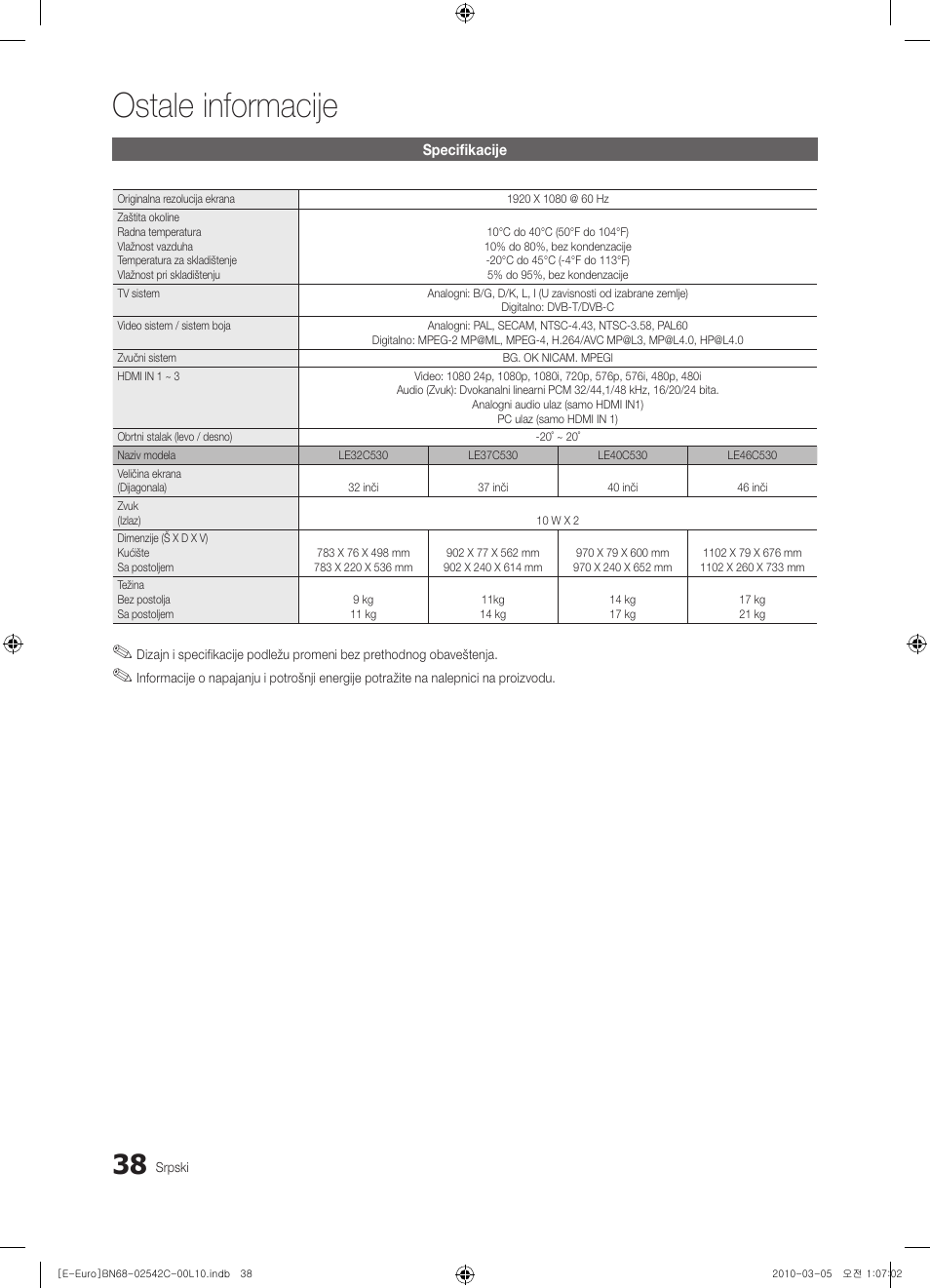 Ostale informacije | Samsung LE32C530F1W User Manual | Page 380 / 381