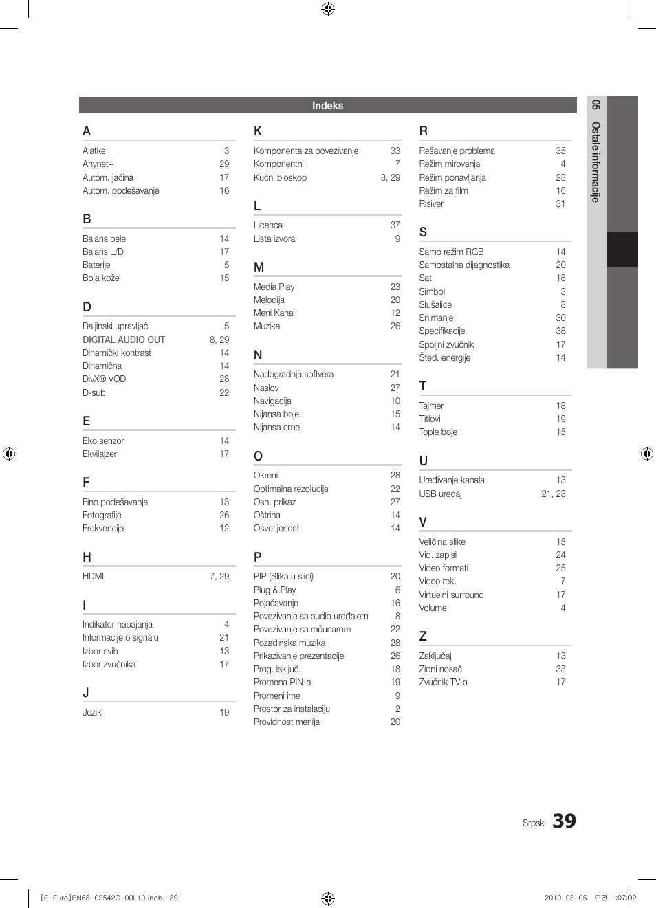 Samsung LE32C530F1W User Manual | Page 381 / 381