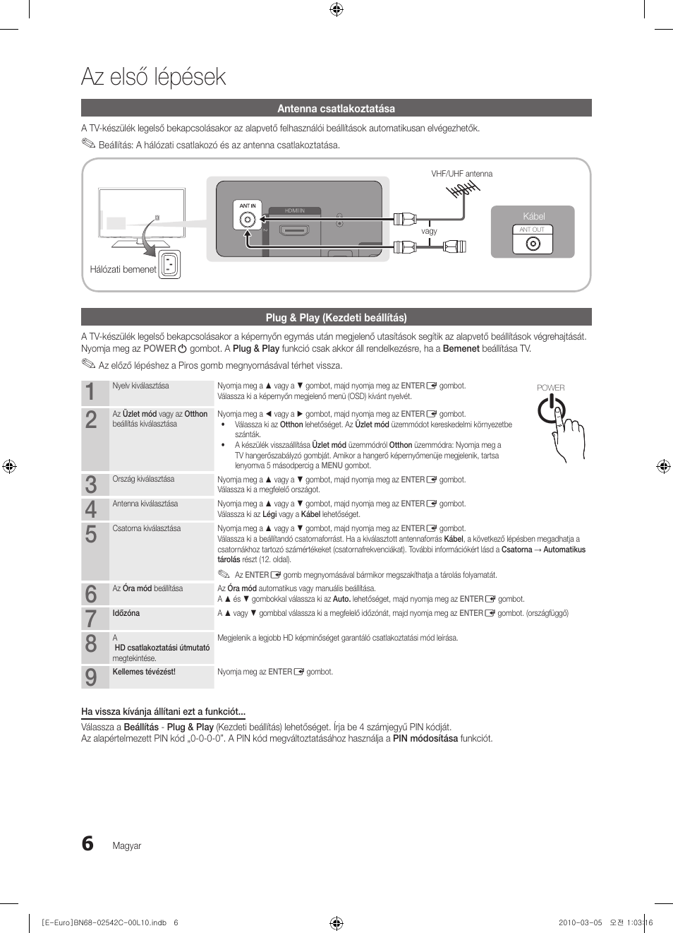 Az első lépések | Samsung LE32C530F1W User Manual | Page 44 / 381