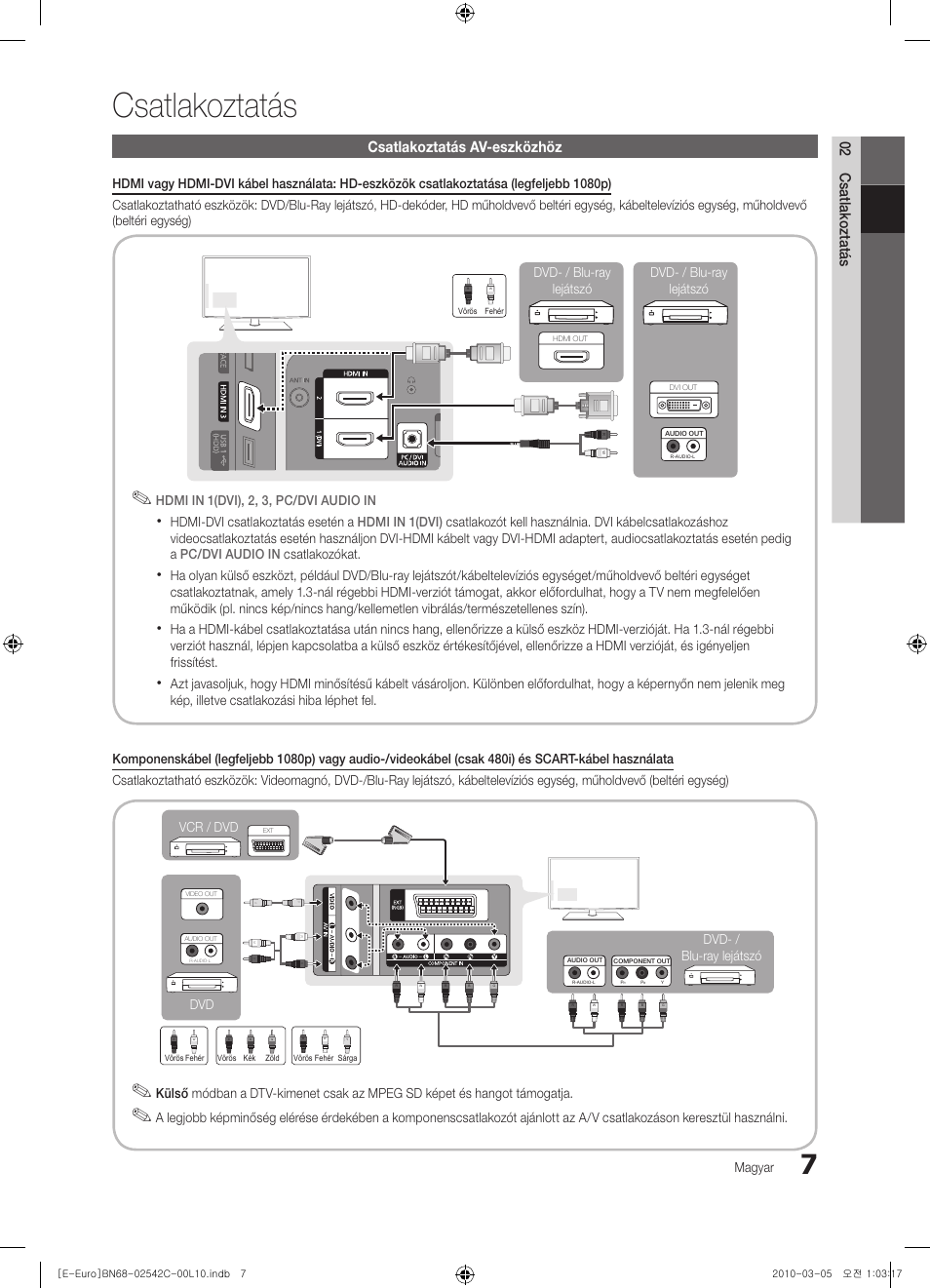 Csatlakoztatás, 02 csatlakoztatás, Csatlakoztatás av-eszközhöz | Samsung LE32C530F1W User Manual | Page 45 / 381