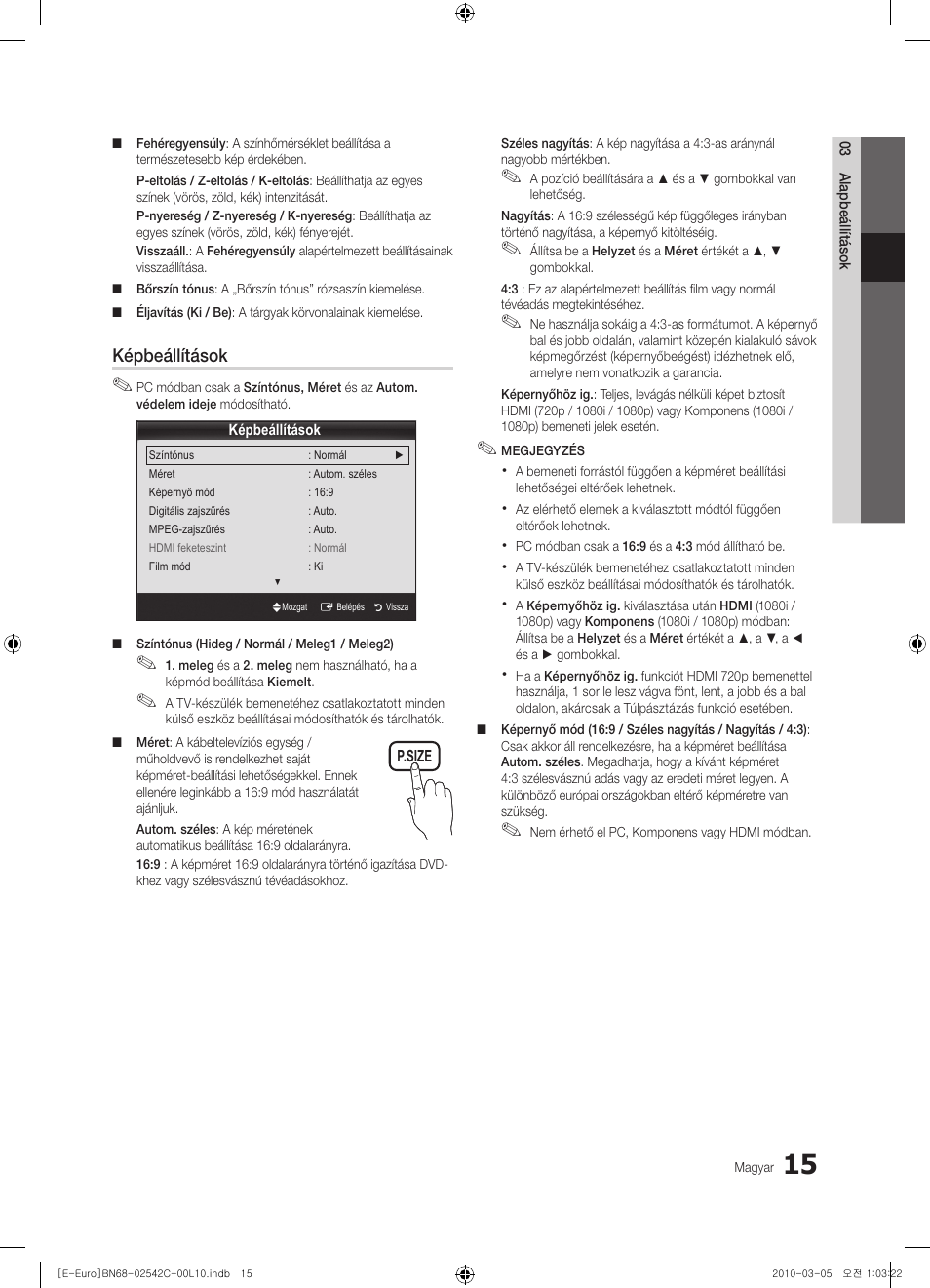 Képbeállítások | Samsung LE32C530F1W User Manual | Page 53 / 381