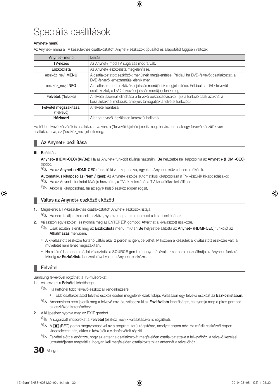 Speciális beállítások | Samsung LE32C530F1W User Manual | Page 68 / 381