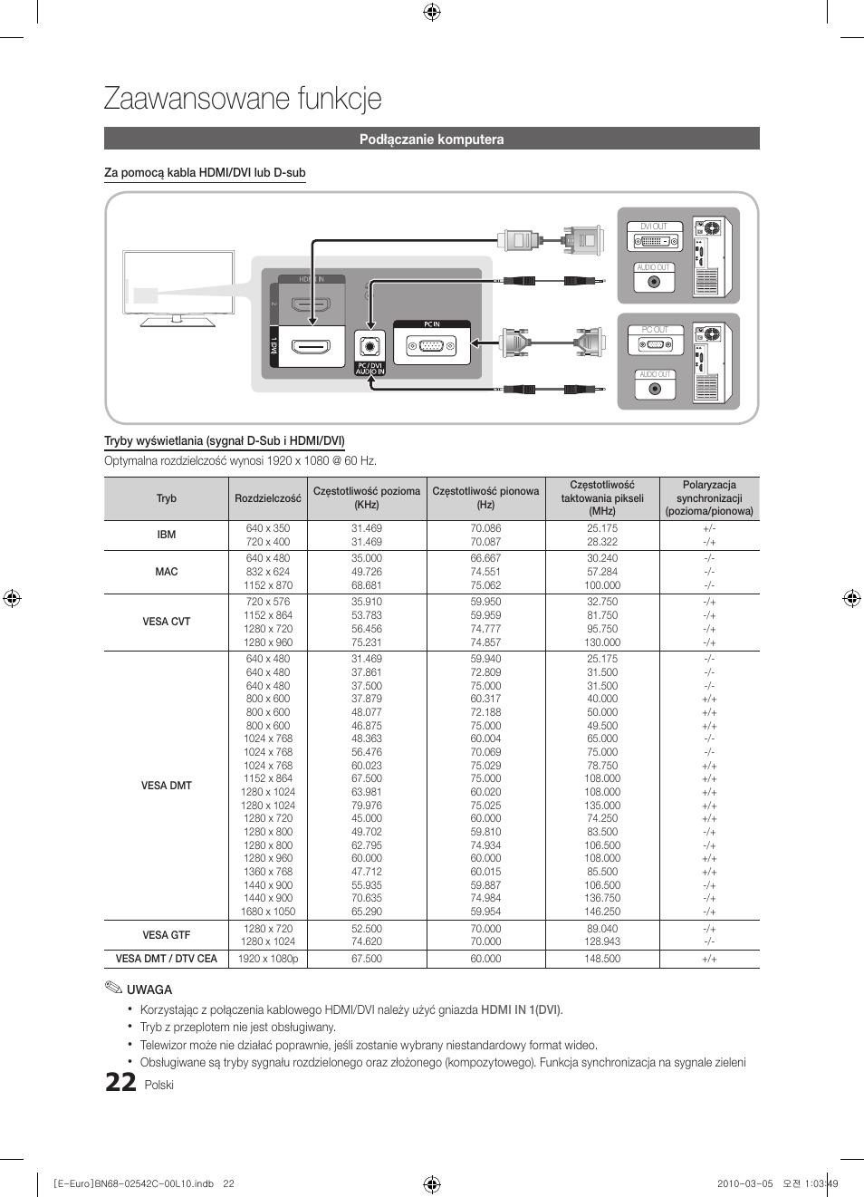 Zaawansowane funkcje | Samsung LE32C530F1W User Manual | Page 98 / 381