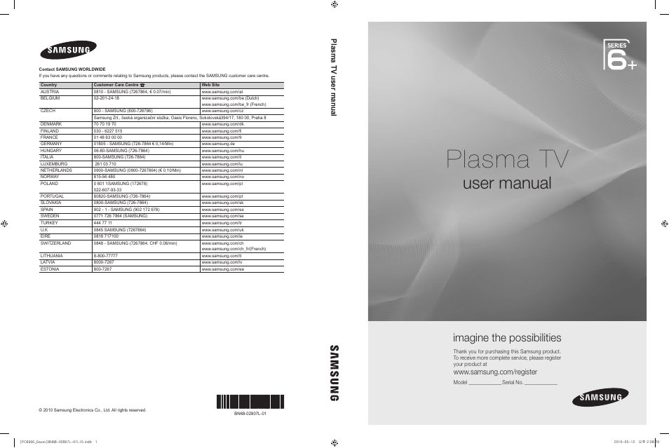 Samsung PS50C6900YW User Manual | 620 pages