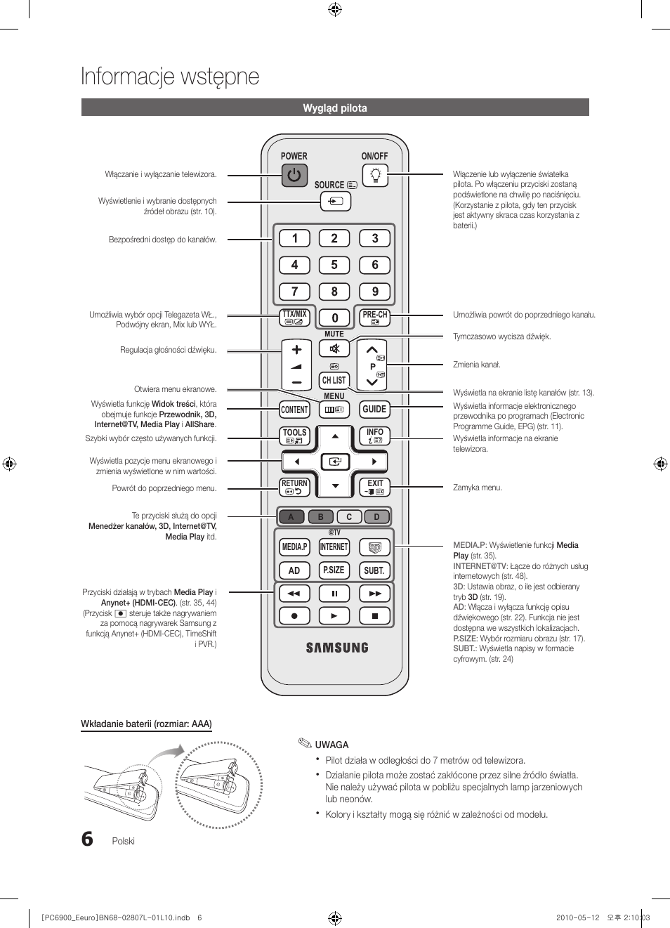 Informacje wstępne | Samsung PS50C6900YW User Manual | Page 130 / 620