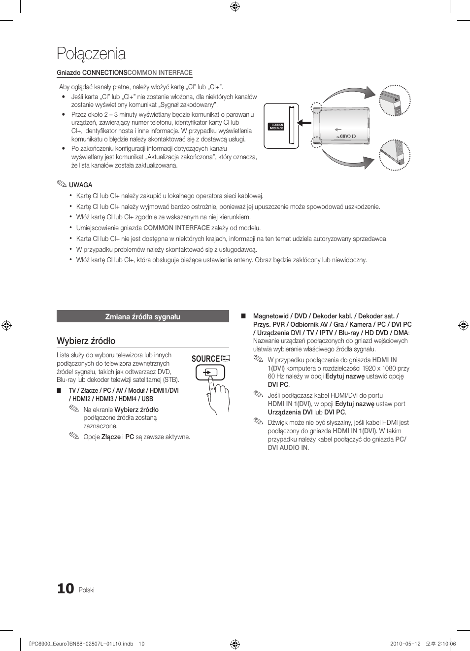 Połączenia | Samsung PS50C6900YW User Manual | Page 134 / 620