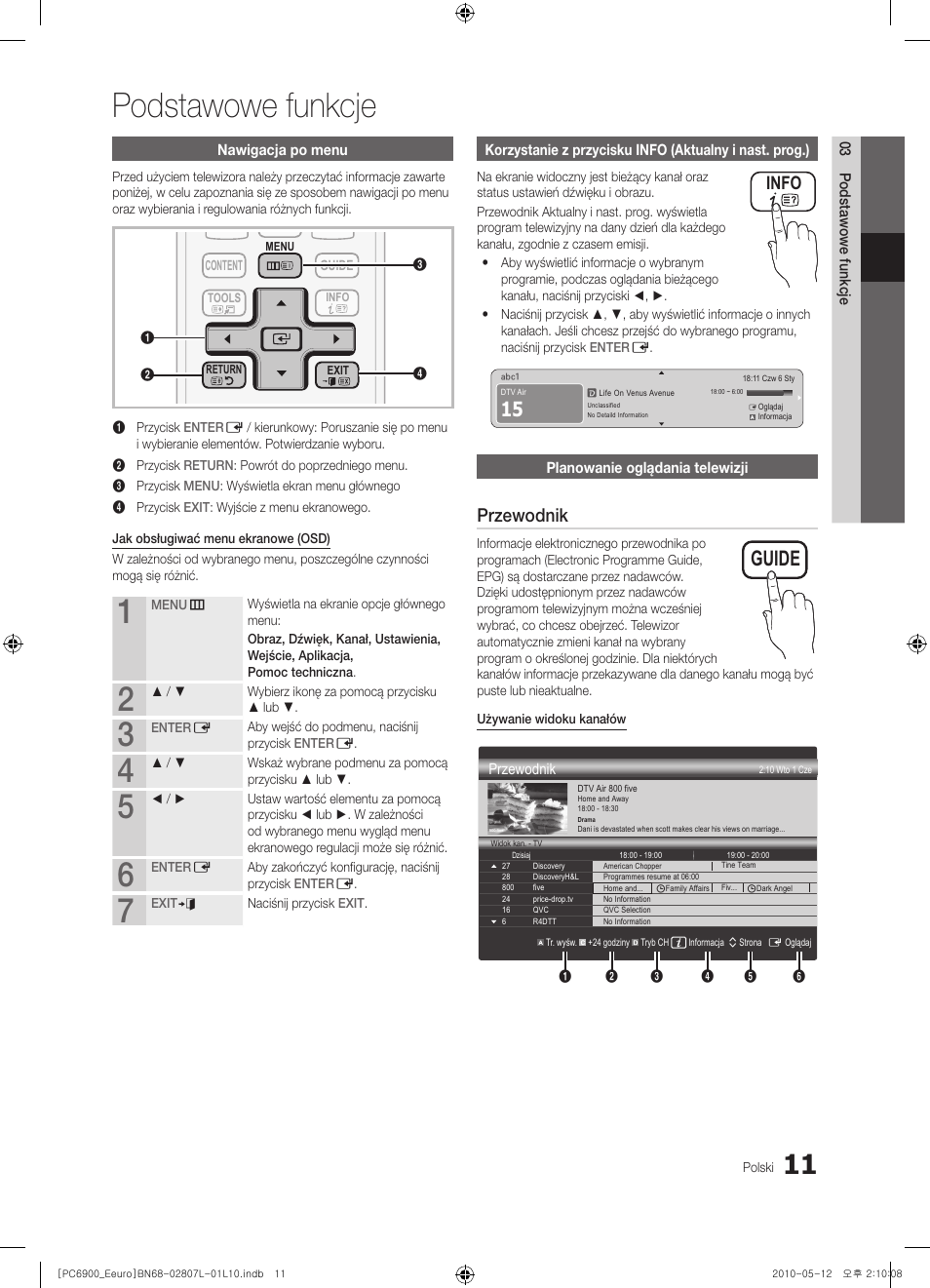 Podstawowe funkcje, Guide, Przewodnik | Info | Samsung PS50C6900YW User Manual | Page 135 / 620