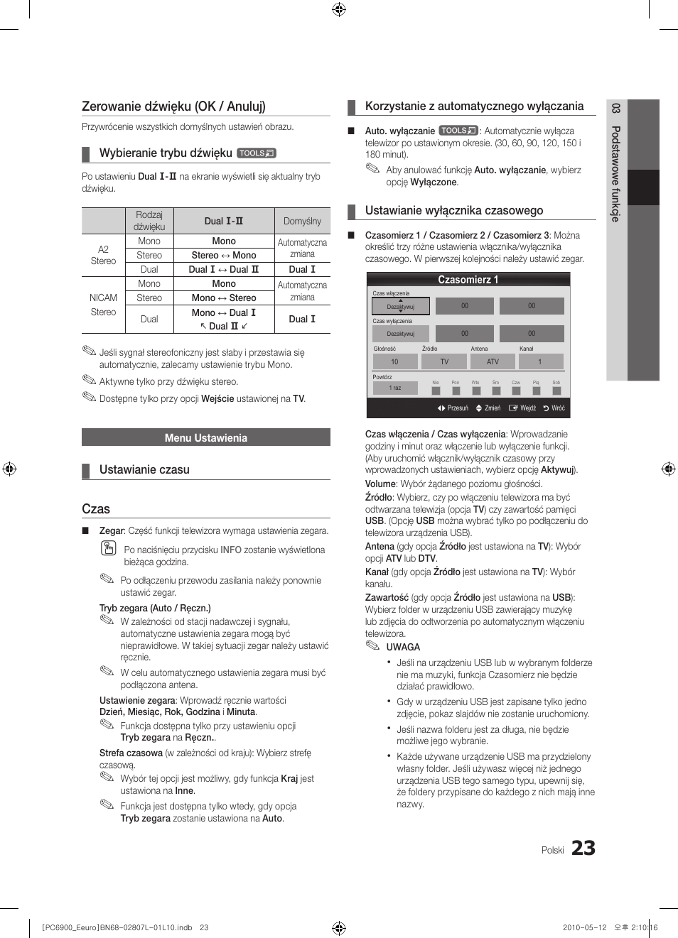 Zerowanie dźwięku (ok / anuluj), Czas | Samsung PS50C6900YW User Manual | Page 147 / 620