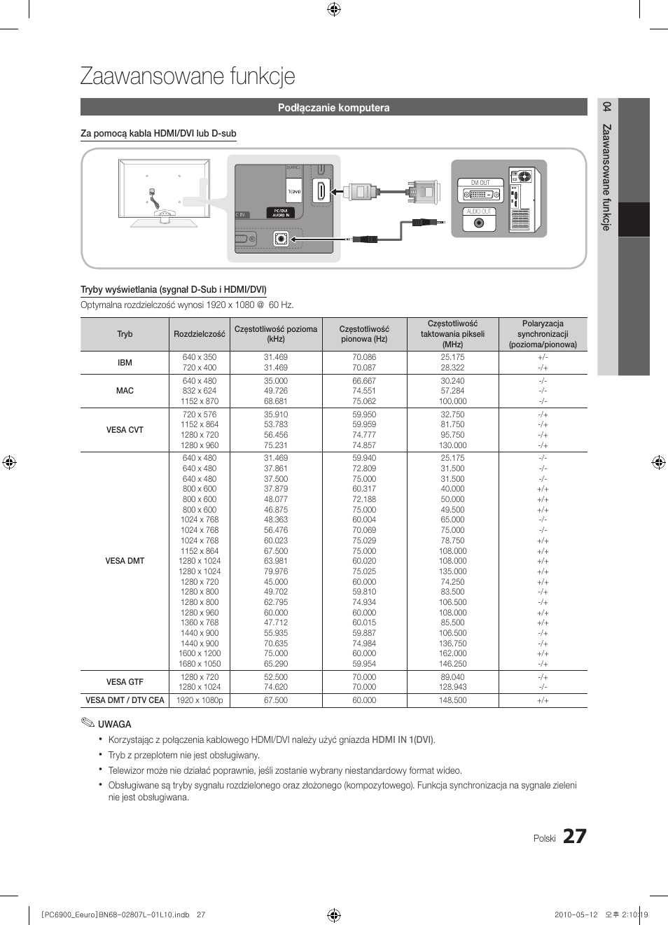 Zaawansowane funkcje | Samsung PS50C6900YW User Manual | Page 151 / 620