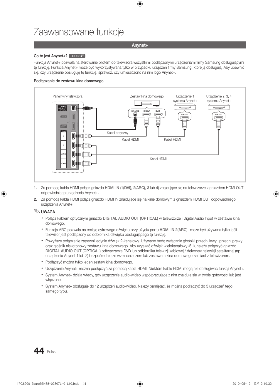 Zaawansowane funkcje | Samsung PS50C6900YW User Manual | Page 168 / 620