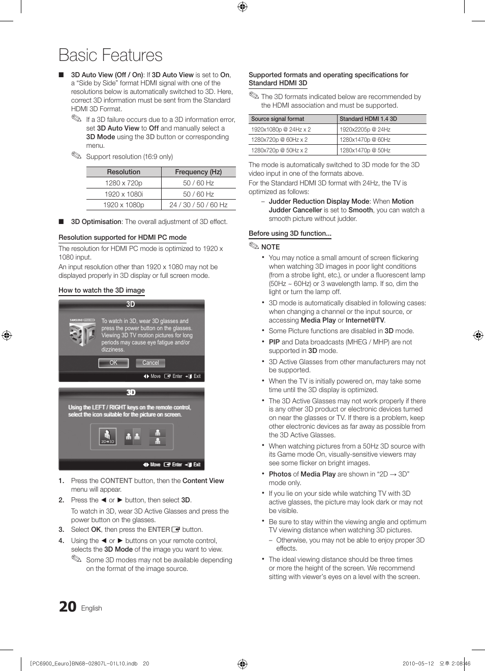 Basic features | Samsung PS50C6900YW User Manual | Page 20 / 620