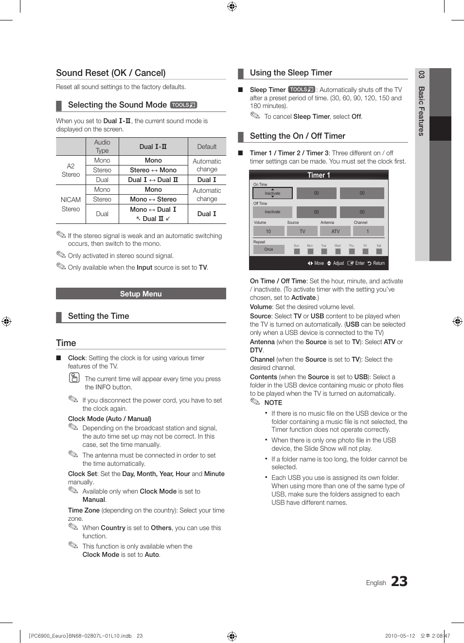 Sound reset (ok / cancel), Time | Samsung PS50C6900YW User Manual | Page 23 / 620