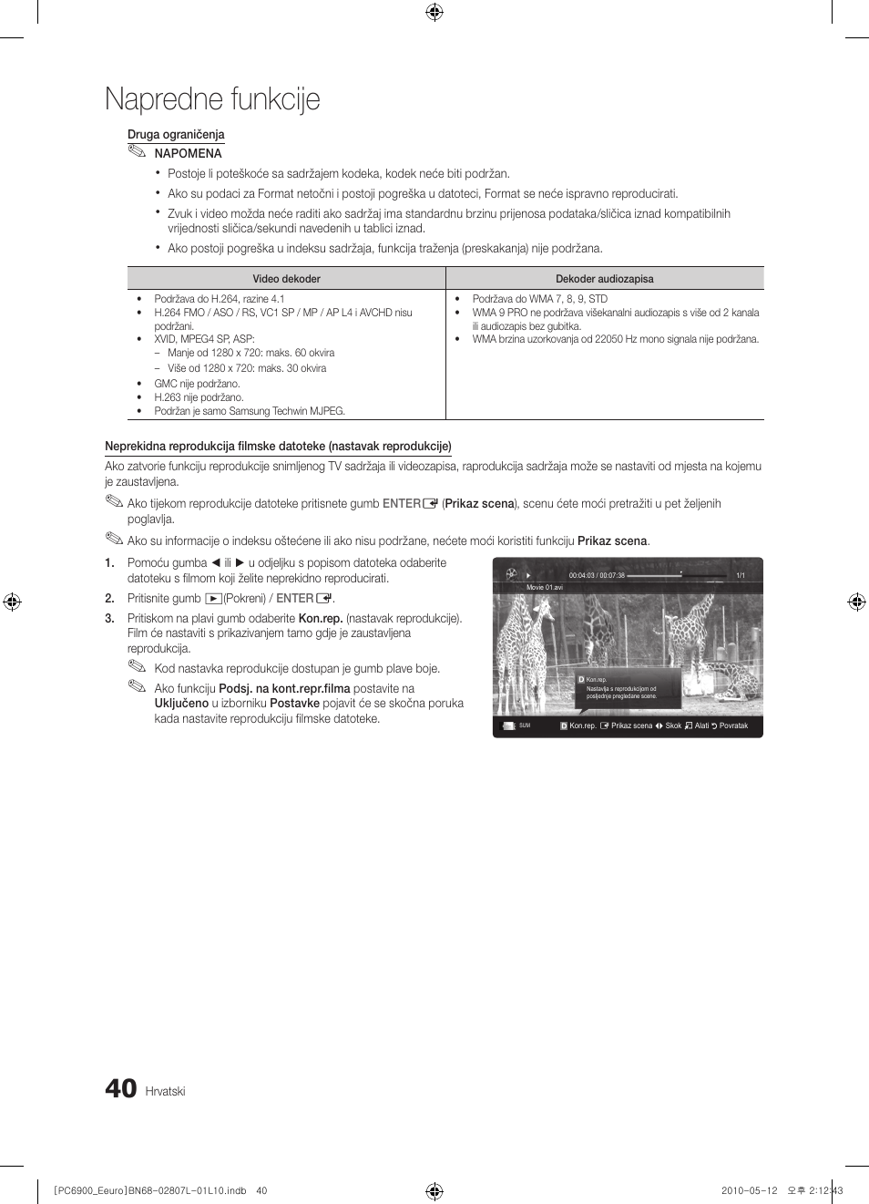 Napredne funkcije | Samsung PS50C6900YW User Manual | Page 350 / 620