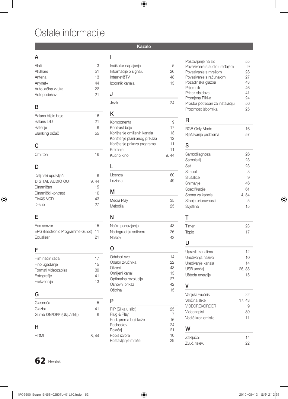 Ostale informacije | Samsung PS50C6900YW User Manual | Page 372 / 620