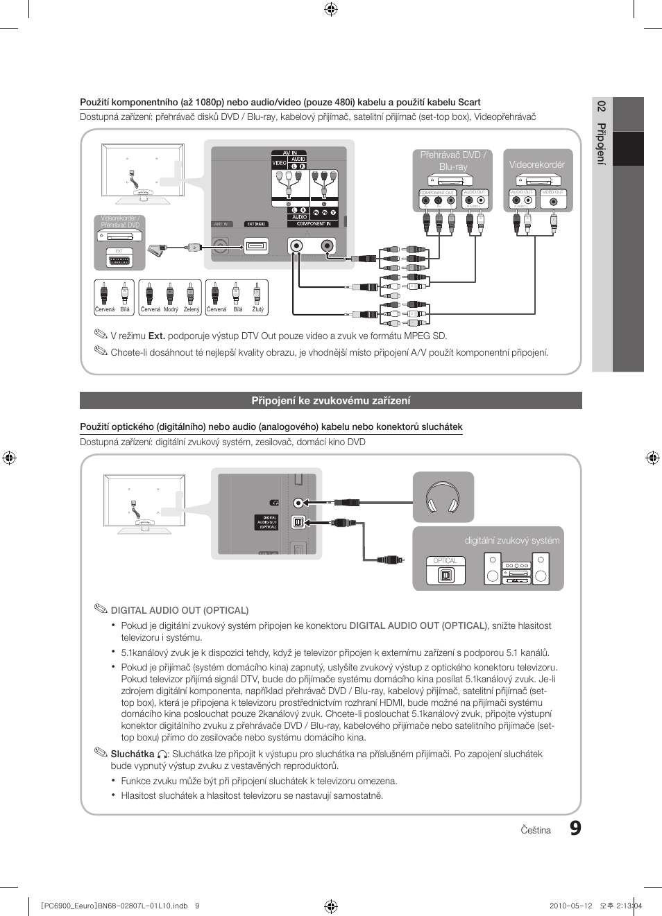 02 připojení, Připojení ke zvukovému zařízení | Samsung PS50C6900YW User Manual | Page 381 / 620