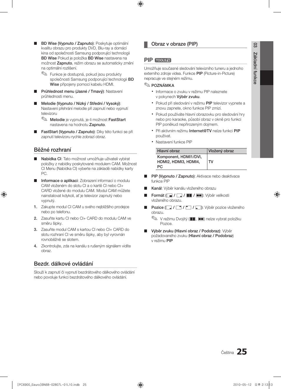 Běžné rozhraní, Bezdr. dálkové ovládání | Samsung PS50C6900YW User Manual | Page 397 / 620