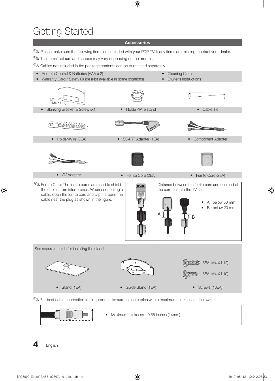 Getting started | Samsung PS50C6900YW User Manual | Page 4 / 620