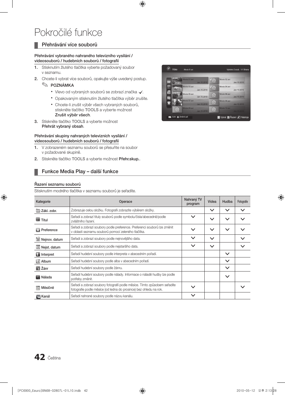 Pokročilé funkce, Přehrávání více souborů, Funkce media play – další funkce | Samsung PS50C6900YW User Manual | Page 414 / 620
