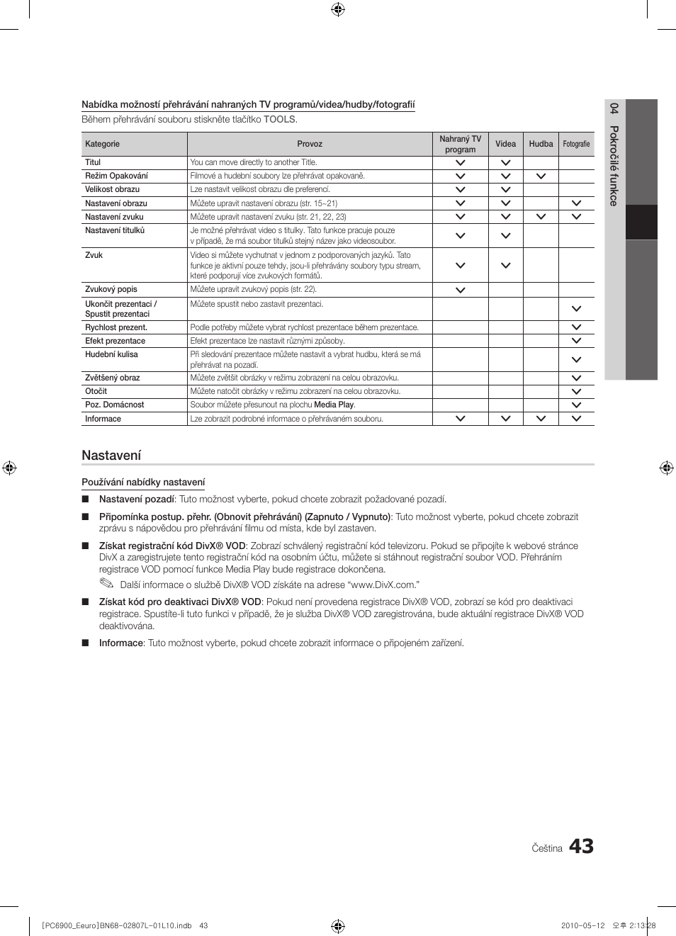 Nastavení | Samsung PS50C6900YW User Manual | Page 415 / 620