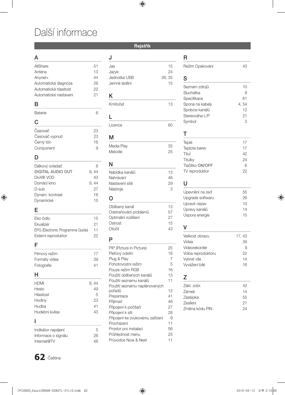Další informace | Samsung PS50C6900YW User Manual | Page 434 / 620