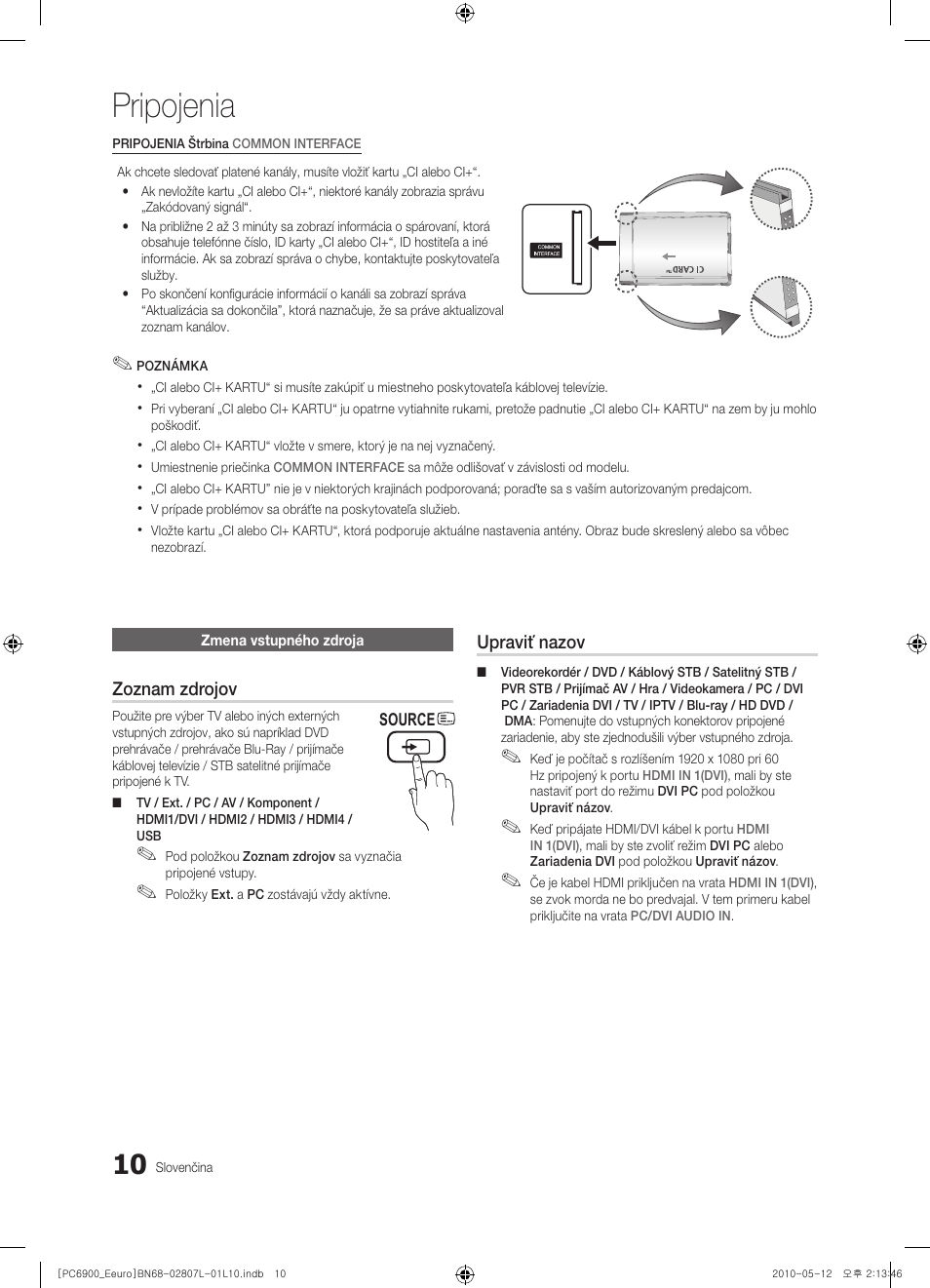 Pripojenia | Samsung PS50C6900YW User Manual | Page 444 / 620