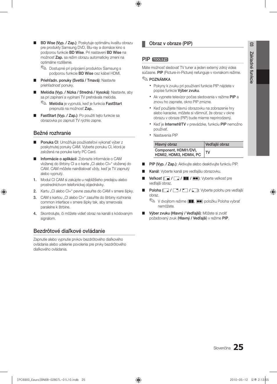 Bežné rozhranie, Bezdrôtové diaľkové ovládanie | Samsung PS50C6900YW User Manual | Page 459 / 620