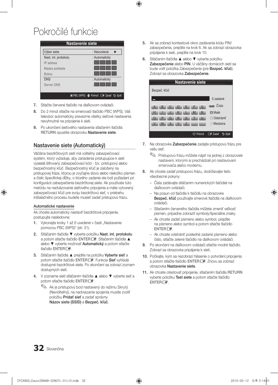 Pokročilé funkcie, Nastavenie siete (automatický) | Samsung PS50C6900YW User Manual | Page 466 / 620