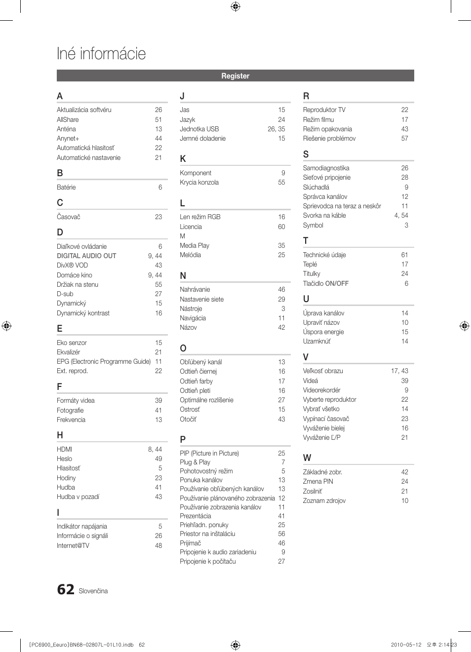 Iné informácie | Samsung PS50C6900YW User Manual | Page 496 / 620