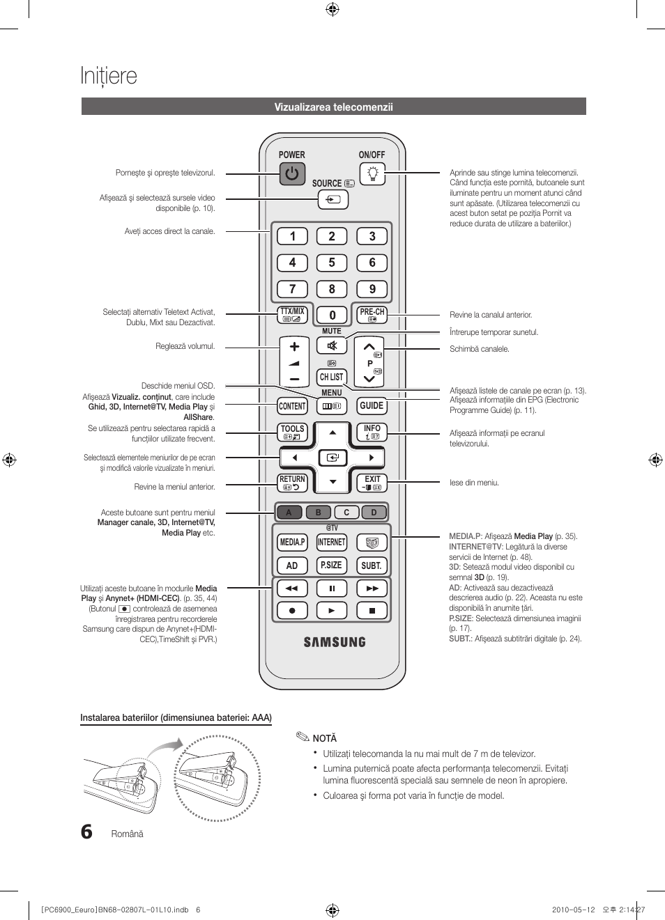 Iniţiere | Samsung PS50C6900YW User Manual | Page 502 / 620