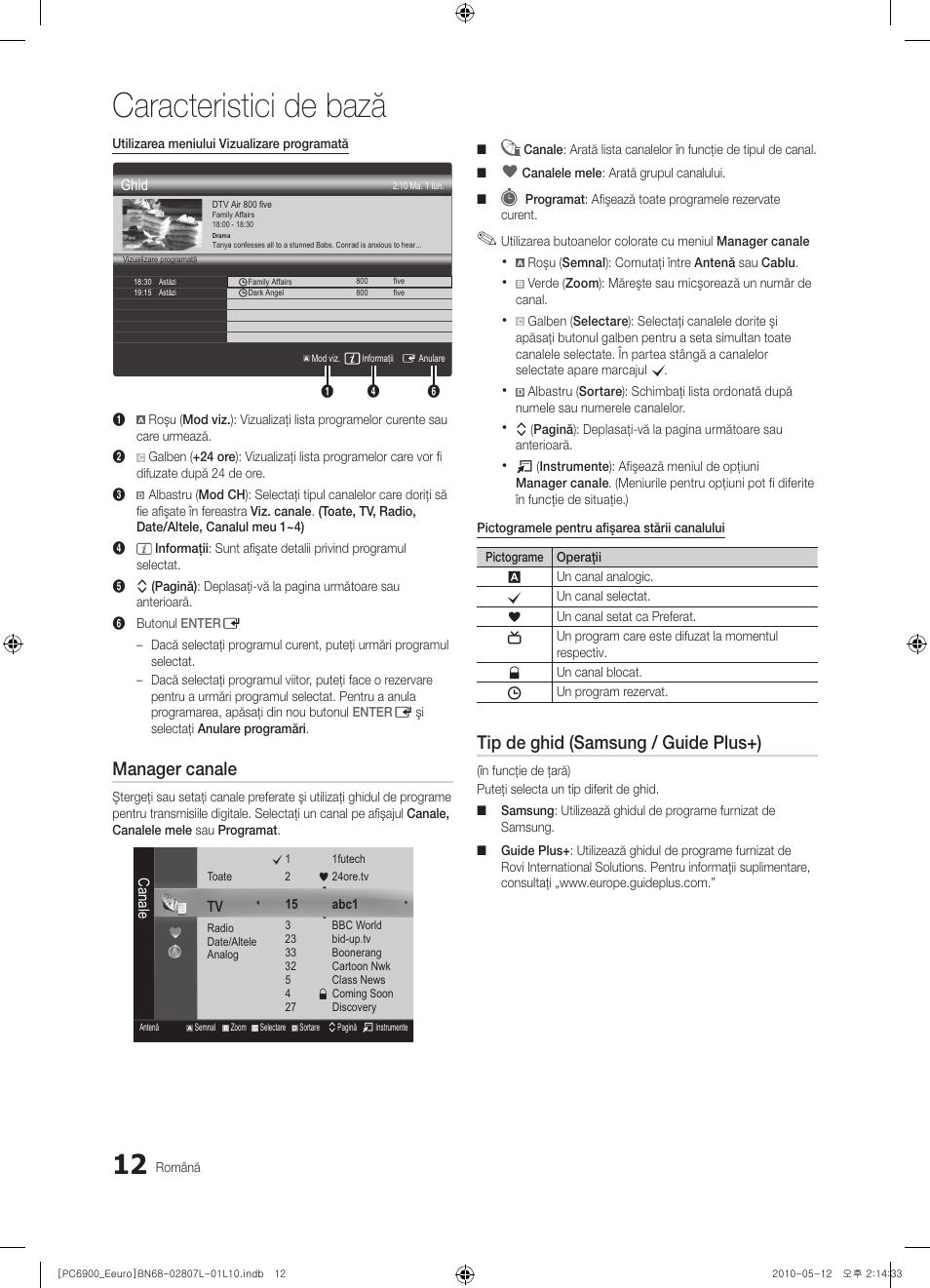 Caracteristici de bază, Manager canale, Tip de ghid (samsung / guide plus+) | Samsung PS50C6900YW User Manual | Page 508 / 620