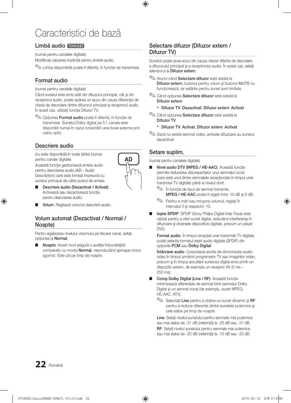 Caracteristici de bază | Samsung PS50C6900YW User Manual | Page 518 / 620