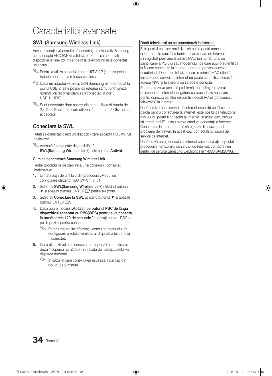 Caracteristici avansate | Samsung PS50C6900YW User Manual | Page 530 / 620