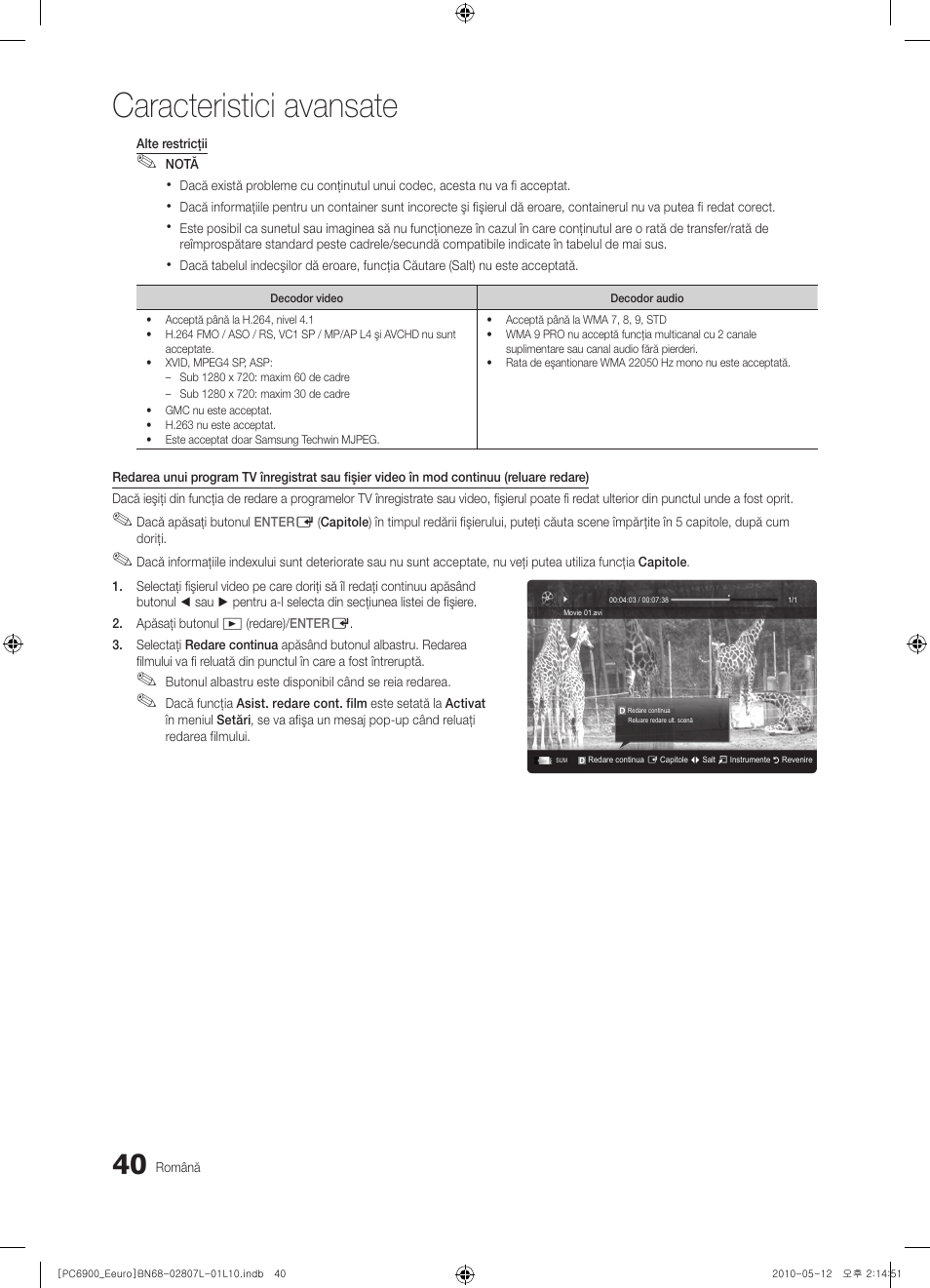Caracteristici avansate | Samsung PS50C6900YW User Manual | Page 536 / 620